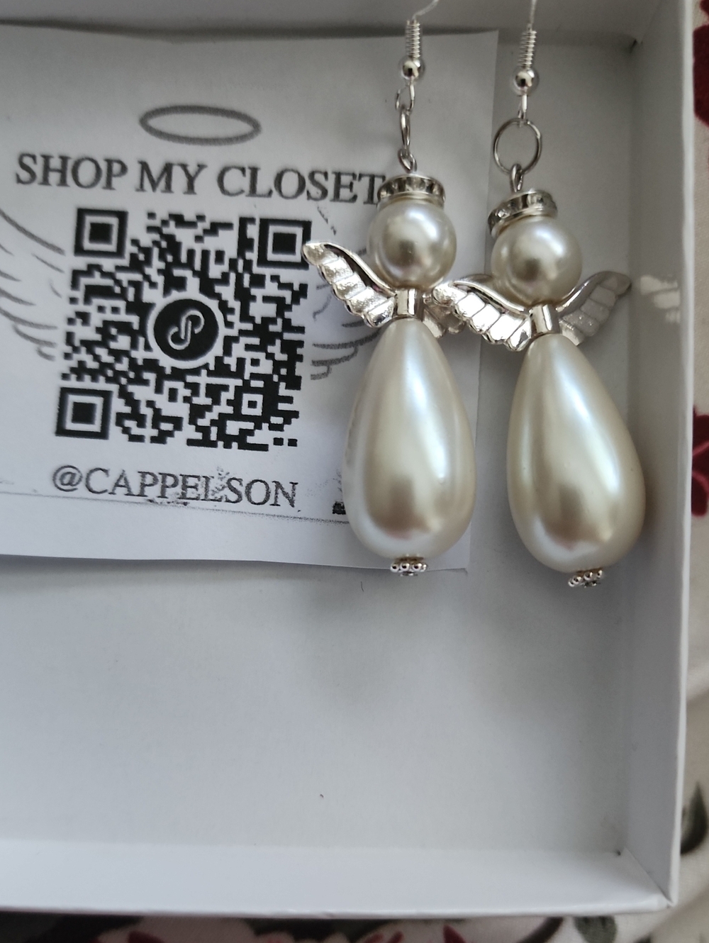 Carolle Handcrafted Pearlescent Angel Drop Earrings in Pearl White Beads
